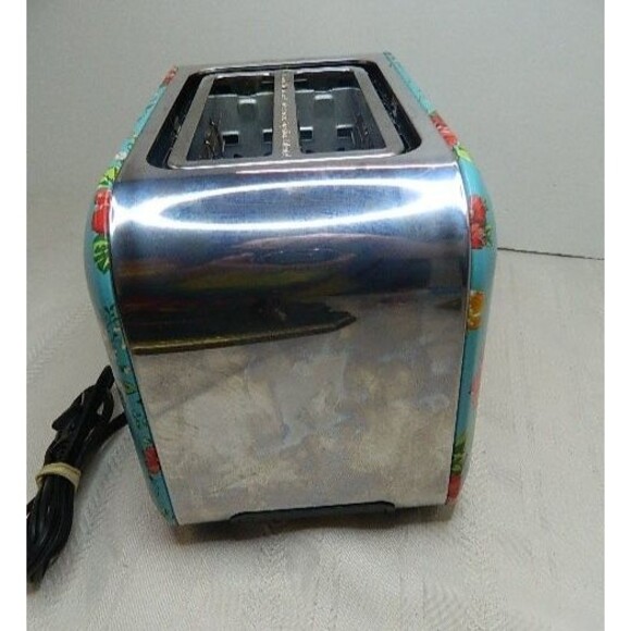 The Pioneer Woman Slice Toaster Vintage Floral Teal W/Red Flowers Tested/WORKS! - Picture 6 of 11